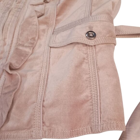 White House Black Market Womens Ruffled Beige Jacket Belted Waist & Button Cuffs - Picture 6 of 11